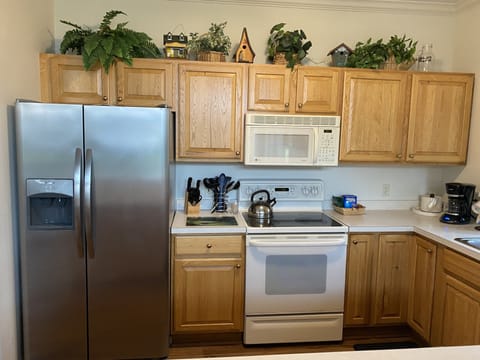 Refrigerator and stove.