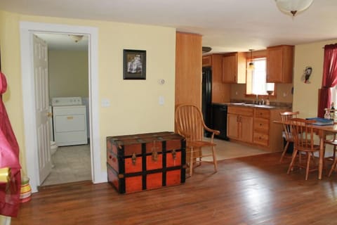 Extra blankets are stored in the trunk in the dining room.