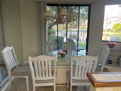 The dining table seats 6 people.   Great views from the dining room.