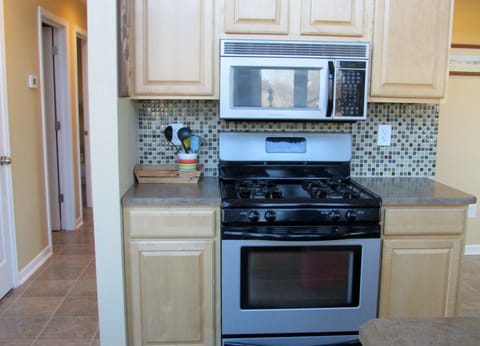 Range, oven and microwave.