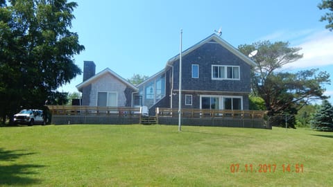 Looking up from shore toward Briar Rose (new cedar shingles on left look white)