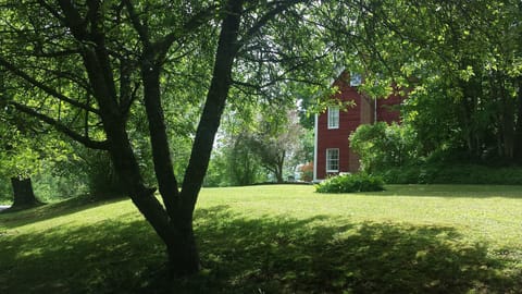 The grounds continue around the side of the house