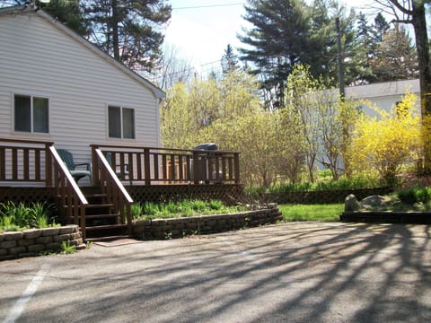parking in front of house - trees are blooming!