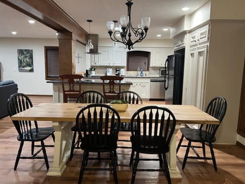 View from front door.Beautiful handcrafted farmhouse table built by owner.