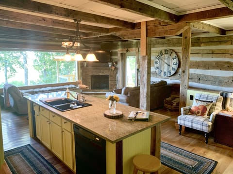Amazing view of lake and cozy open concept living room
