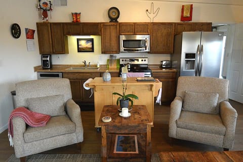 Kitchen area.  Comfy chairs with a view.