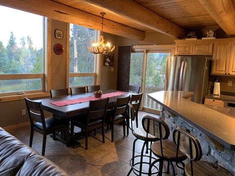 Kitchen table expandable to seat 10.  Shown in small configuration.