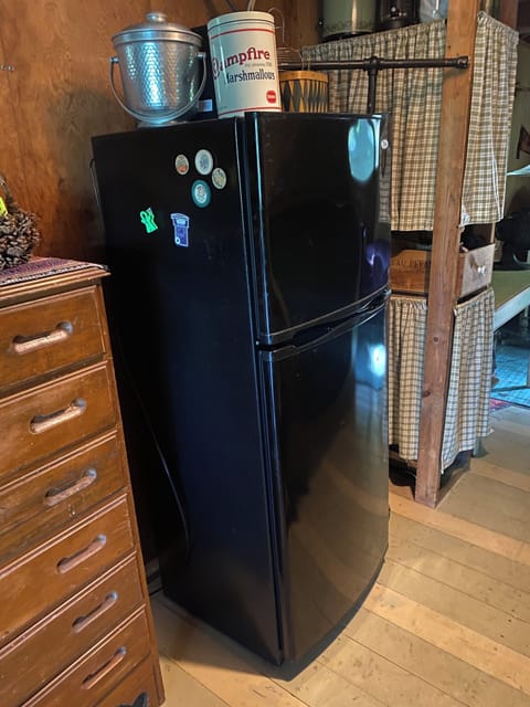 full size fridge with freezer in hall
half freezer under counter in kitchen