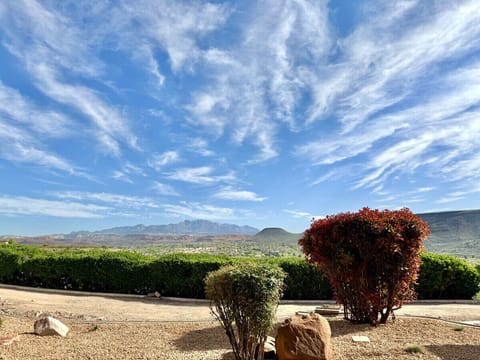 The gorgeous patio view of Snow Canyon and the valley