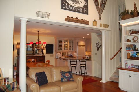 Open floor plan on the main living area; family/TV room, dining area and kitchen