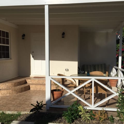 Spacious Front Patio overlooking a private garden.