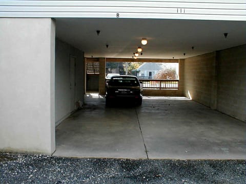 Covered parking for 2 cars in the back of the condo