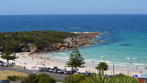 On the beach, sun loungers, beach towels