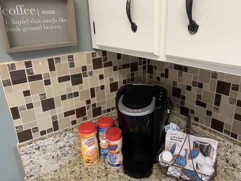We provide complementary Keurig 
k-cups and fixin's.  