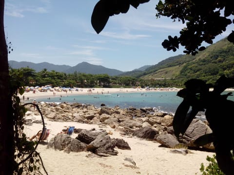 On the beach, sun loungers