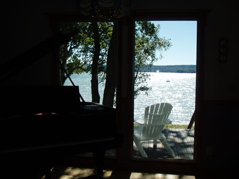 the view of Platte Lake from the grand piano.