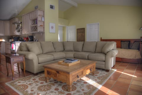 Vaulted ceiling gives an open feel.  Daybed with pullout in the living room.