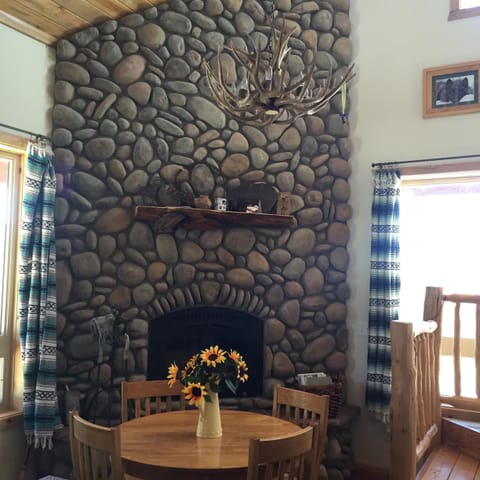 Beautiful River Rock Fireplace Floor To Ceiling