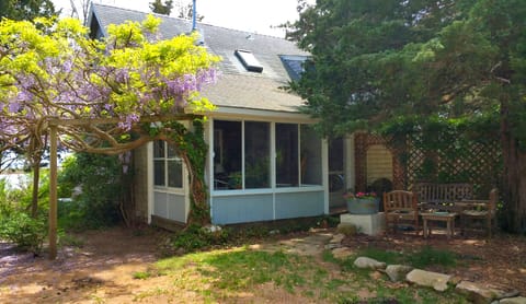 Front of the house on a quiet, semi-private street yet close to everything.