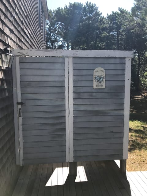 Outdoor shower off of deck