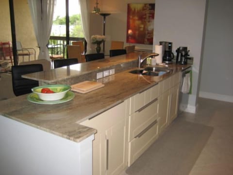 wide open kitchen, Counter is 10 feet long, coffee and expresso makers