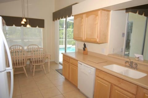 Kitchen and lake view.
