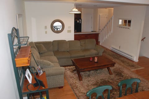 Spacious living room with pull out couch and coffee table that expands