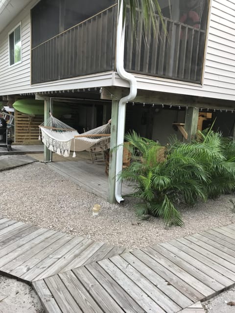 Screened porch upstairs, open deck downstairs