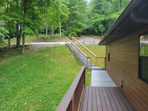 Steps from parking area to cottage