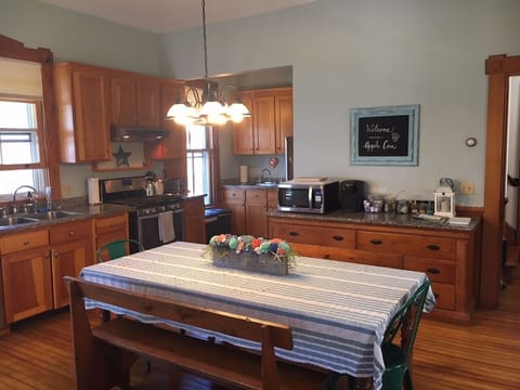 Fully appointed kitchen with two sink areas and stainless steel appliances