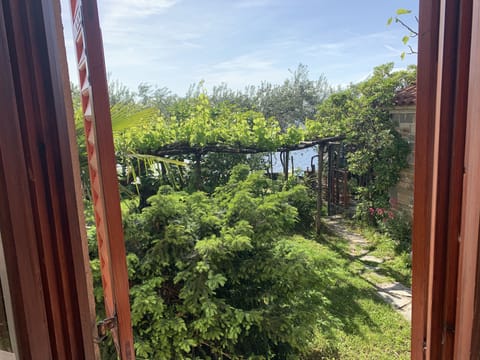 View of the garden and the sea from the bedroom window