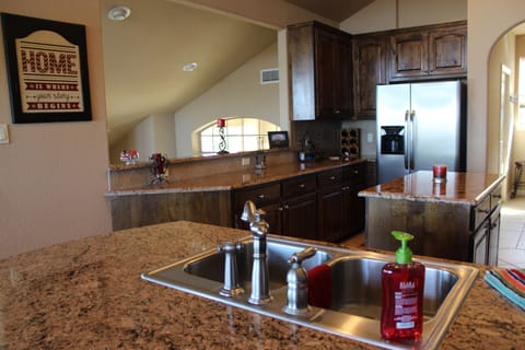 Lots of counter space in kitchen.  You can actually see the lake out that window
