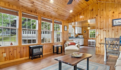 Windows line the wall offering views of Lake Lure