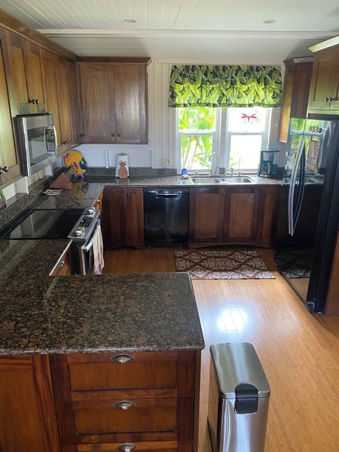 Kitchen with granite tops and new dishwasher.