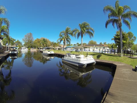 19' pontoon boat waits your arrival!