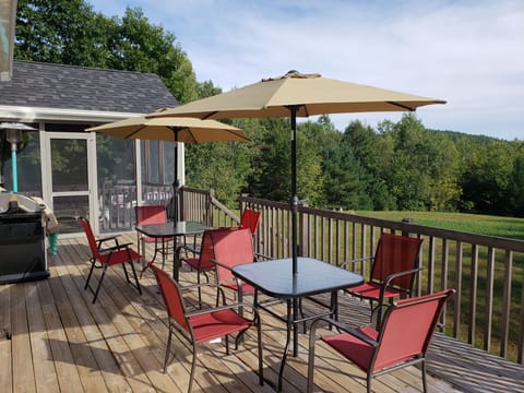 Back deck overlooking Mount Sunapee with hot tub for 7, propane grill and more
