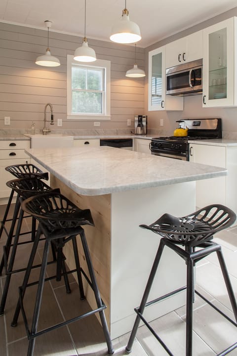 tractor seat stools line the breakfast bar