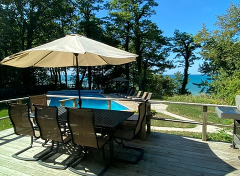 Deck and pool overlooking Lake Michigan