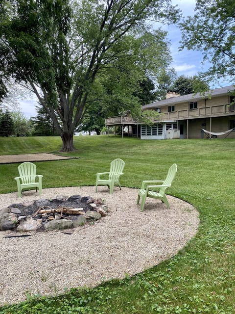 Fire pit in backyard
