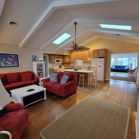 Living room and kitchen with island