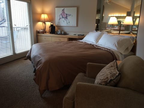 Cal King bed; coffee counter