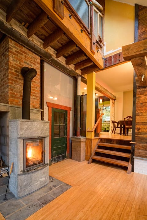 A cozy fire will greet you during the cooler months.