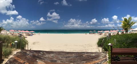 Beautiful Grace Bay from the ocean front steps of Ocean Club West Resort.