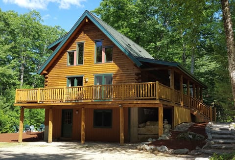Side view of cabin and wrap-around porch