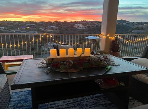 Patio table at sunset