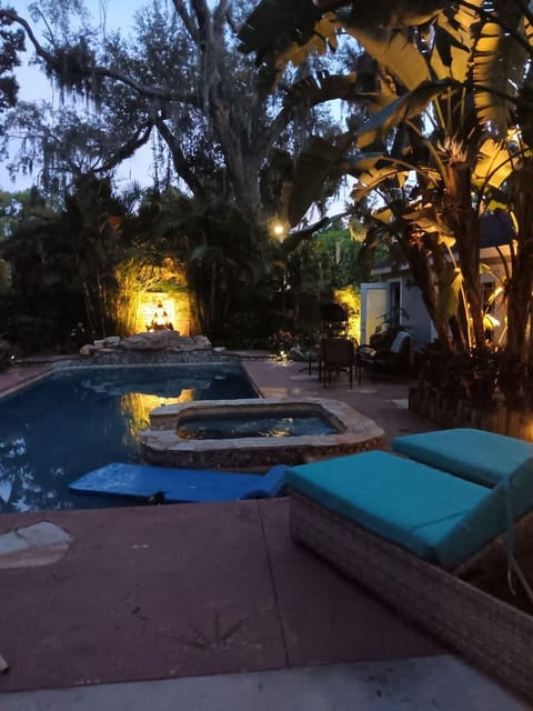 Landscape lighting at night for great hot tubbing under the stars