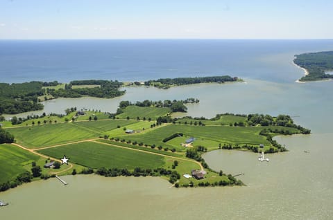 Air view of creek opening to the Chesapeake Bay