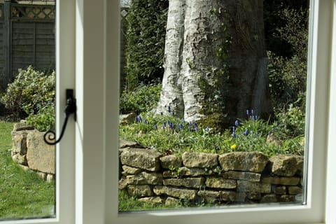 View out to the garden sat at the dining table