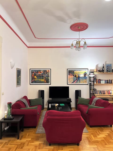 Living room with smart TV and quality sound system