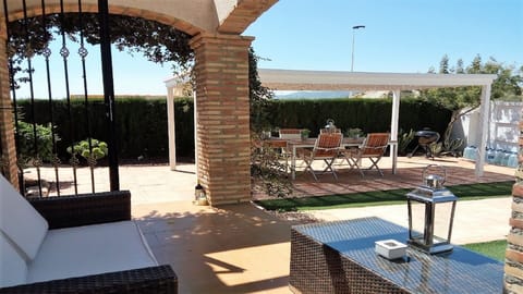 Looking towards the shaded outside dinning area.